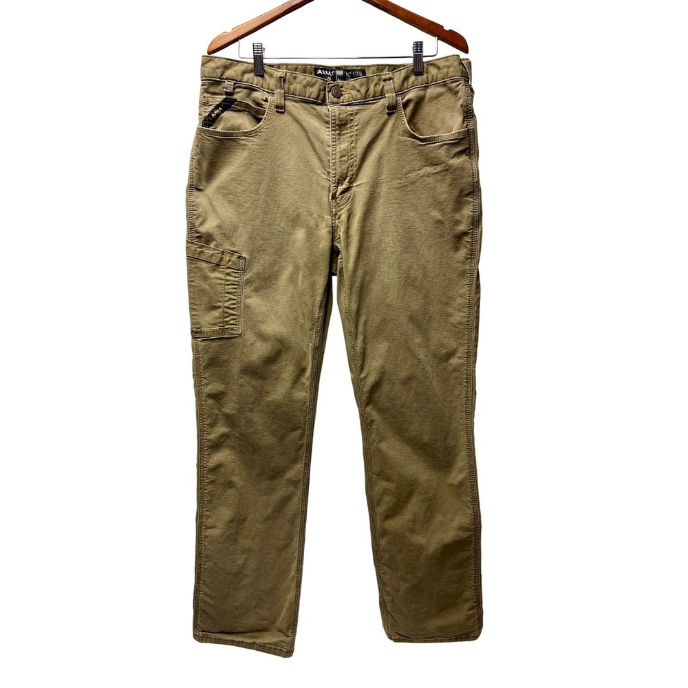 Ariat Rebar M4 Work Pants 38x34 khaki Relaxed Straight Canvas Utility Trousers